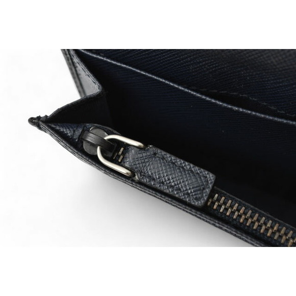 Prada Saffiano Embossed Leather Long Wallet Neri Baltico Black Navy Blue - Picture 6 of 11